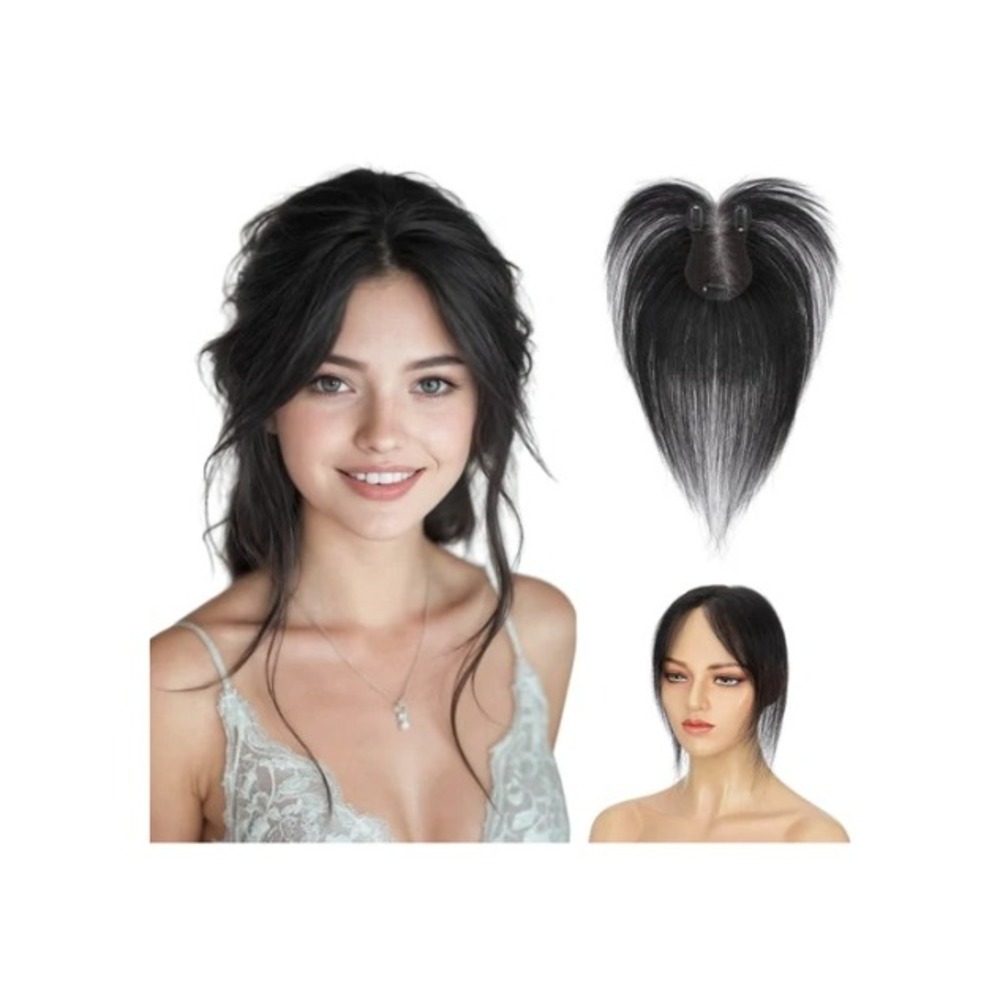 Hairro Human Hair Topper 11in Natural Black 1B No Edge Wiglet‎ Clip In Hairpiece